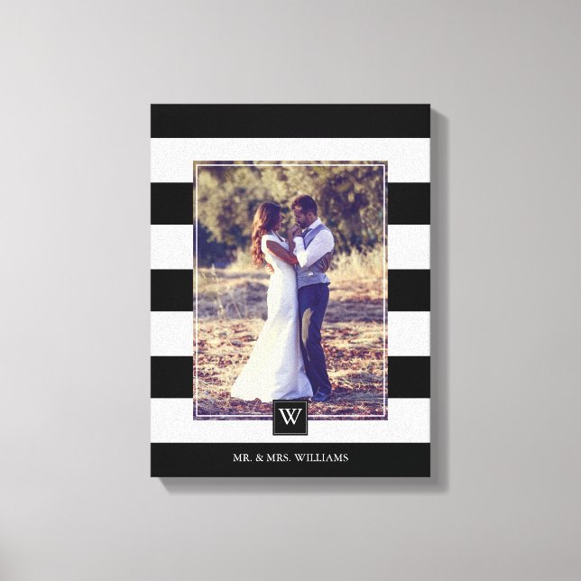 Monogrammed foto av modern Black and White Rand Canvastryck (Framsida)