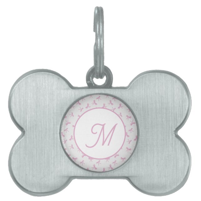 Monogrammed Frilly Coquette Pink watercolor Bow  ID-bricka Husdjur (Framsidan)