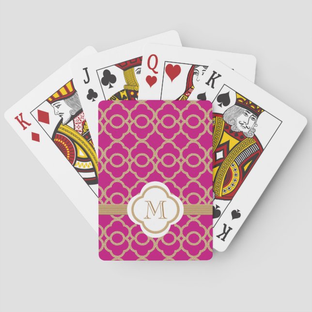 Monogrammed Fuchsia Guld Moroccan Spelkort (Baksidan)
