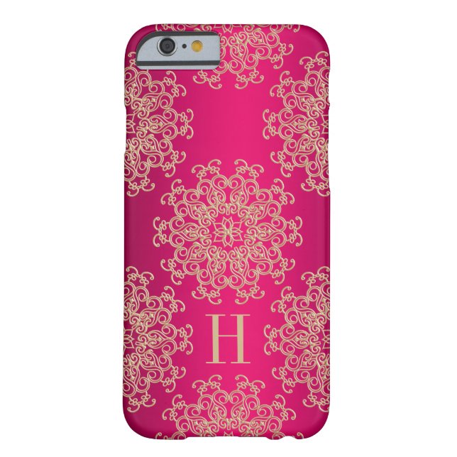 Monogrammed fuchsia och guld- exotisk medaljong Case-Mate iPhone skal (Baksidan)