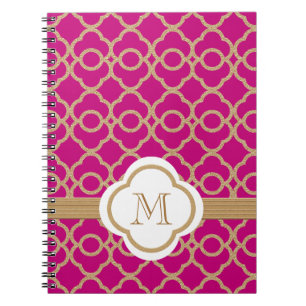 Monogrammed Fuchsia och Guld Morockan Anteckningsbok