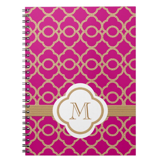 Monogrammed Fuchsia och Guld Morockan Anteckningsbok (Framsidan)