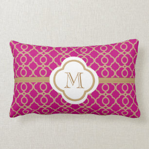 Monogrammed Fuchsia och Guld Morockan Lumbarkudde