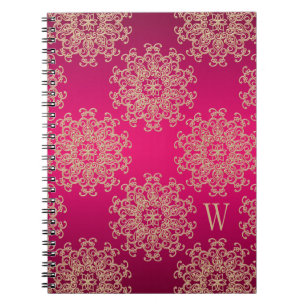 Monogrammed fuchsia- och guldanteckningsbokjournal anteckningsbok med spiral