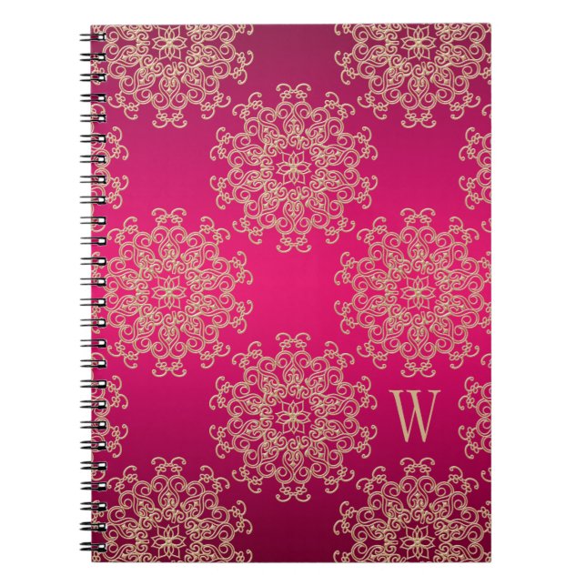 Monogrammed fuchsia- och guldanteckningsbokjournal anteckningsbok med spiral (Framsidan)