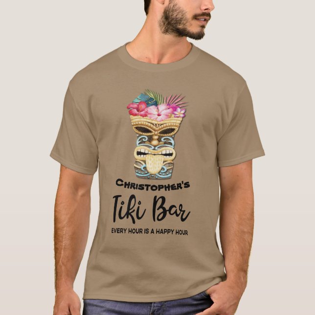 Monogrammed Funny Island Beach Tiki Pub T Shirt (Framsida)