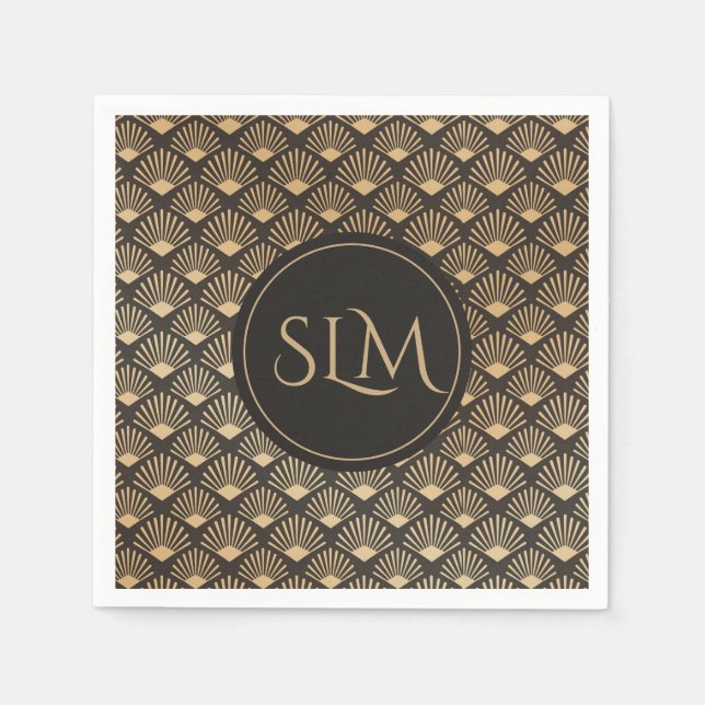 Monogrammed Gatsby Art Deco Fläkt Mönster Pappersservett (Framsidan)