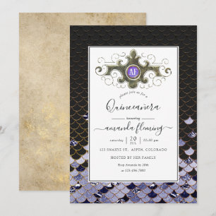 Monogrammed Gemstone Sjöjungfru Quinceañera Inbjudningar