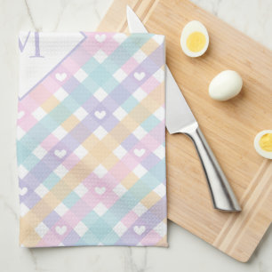 Monogrammed Gingham Plaids Hearts Kökshandduk