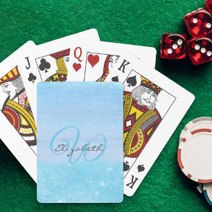 Monogrammed Girly Aqua Blue Ombre Shimmer Casinokort