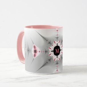 Monogrammed Girly Rosa och Silver Fractal Mugg