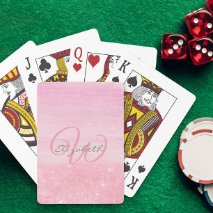 Monogrammed Girly Rosa Ombre Shimmer Casinokort
