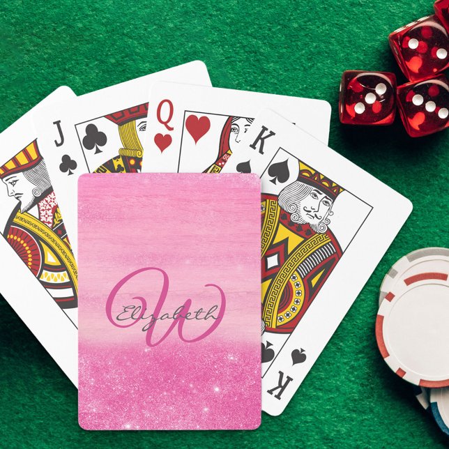Monogrammed Girly Shock rosa Ombre Shimmer Casinokort (Skapare uppladdad)