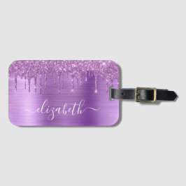 Monogrammed glitter Lila Drips Bagagebricka