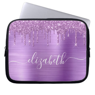Monogrammed glitter Lila Drips Laptop Fodral
