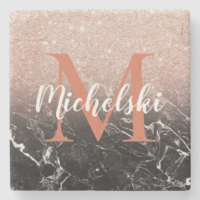 Monogrammed Glitter och Marble Stenunderlägg (Framsidan)