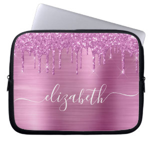Monogrammed glitter Rosa Drips Laptop Fodral