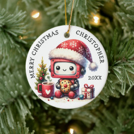 Monogrammed God jul Cute Robot Julgransprydnad Keramik