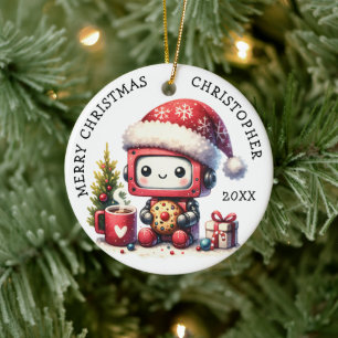 Monogrammed God jul Cute Robot Julgransprydnad Keramik