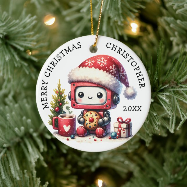Monogrammed God jul Cute Robot Julgransprydnad Keramik (Träd)