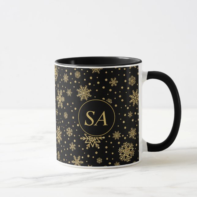 Monogrammed God jul Golden Snöflingor Mugg (Höger)