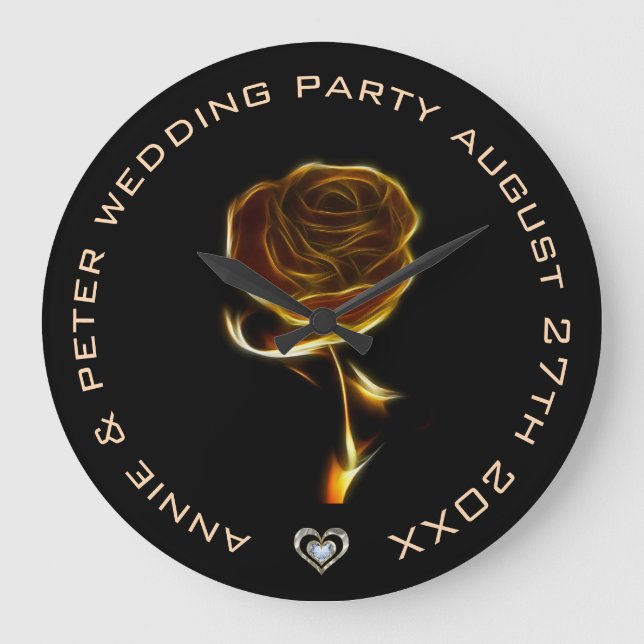 Monogrammed Golden Flame från Ro over Black Stor Klocka (Framsida)