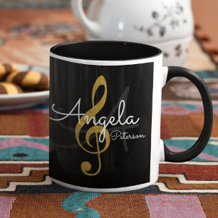 Monogrammed Golden Treble Clef, Music Black Mugg