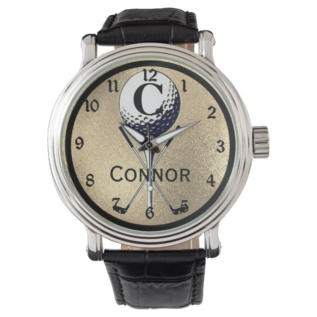 Monogrammed Golf Tee Guld Armbandsur (Framsida)