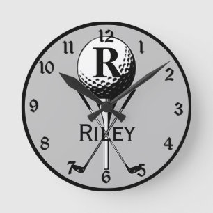 Monogrammed Golf Tee Rund Klocka