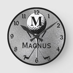 Monogrammed Golf Tee Silver Rund Klocka