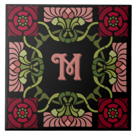 Monogrammed Goth Art nouveau Ro och Dahlia  Kakelplatta
