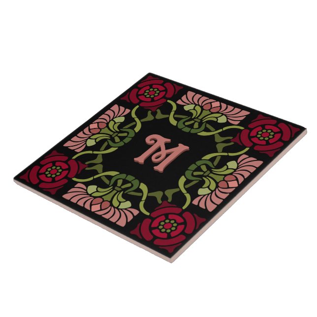 Monogrammed Goth Art nouveau Ro och Dahlia  Kakelplatta (Sidan)