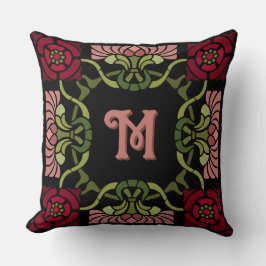 Monogrammed Goth Art nouveau Ro och Dahlia  Kudde