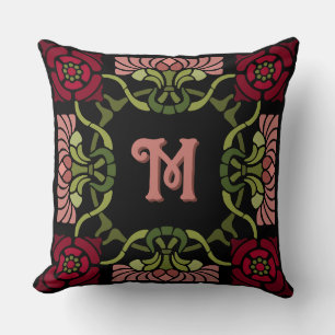 Monogrammed Goth Art nouveau Ro och Dahlia Kudde