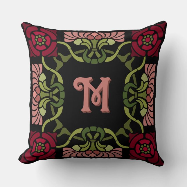 Monogrammed Goth Art nouveau Ro och Dahlia  Kudde (Framsida)