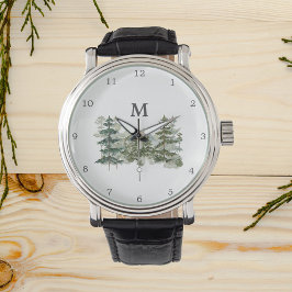 Monogrammed Gräs-skog och bergsområde Armbandsur