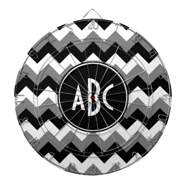 Monogrammed Grått Black och White Zigzag Darttavla (Framsidan)