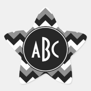 Monogrammed Grått Black och White Zigzag Stjärnformat Klistermärke