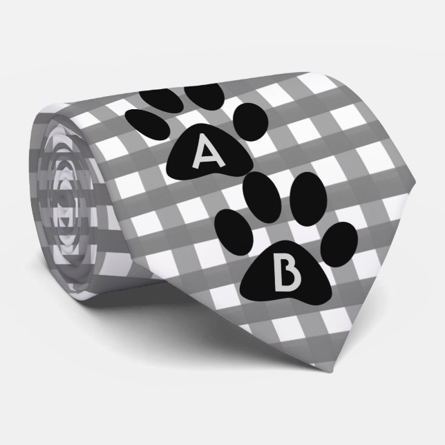 Monogrammed Grått Checkated Mönster w Pet Paw Prin Slips (Rullad)