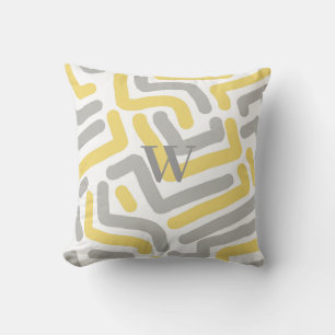 Monogrammed Grått Gult Modern geometri Kudde