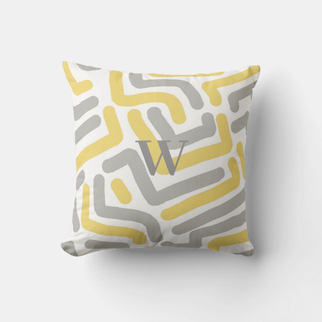 Monogrammed Grått Gult Modern geometri Kudde (Framsida)