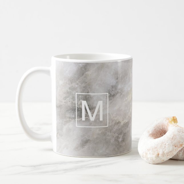 Monogrammed Grått Marble Kaffemugg (Med munk)