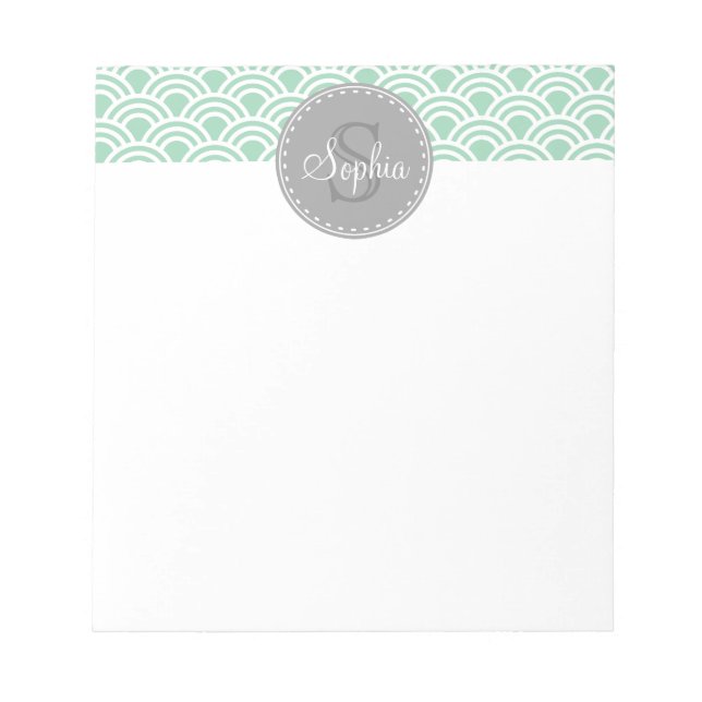 Monogrammed Grått Mint Modern Mönster Anteckningsblock (Framsida)