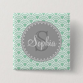 Monogrammed Grått Mint Modern Mönster Knapp
