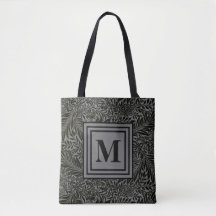 Monogrammed Grått och Black William Morris Foliage