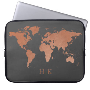 Monogrammed Grått Professionell World Map Monogram Laptop Fodral