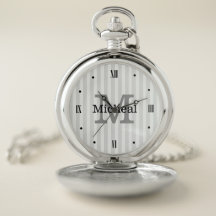 Monogrammed Grått Stripe Pocket Watch