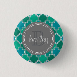 Monogrammed Grått Teal Modern Lattice Mönster Knapp