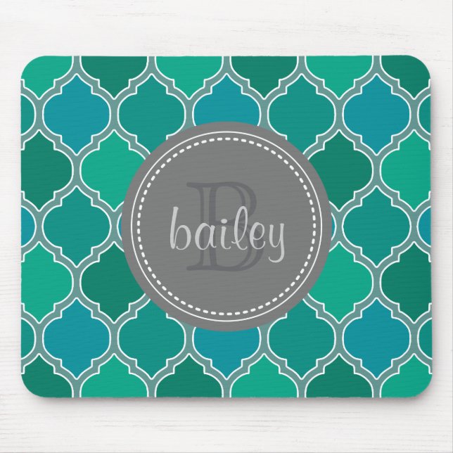 Monogrammed Grått Teal Modern Lattice Mönster Musmatta (Framsidan)