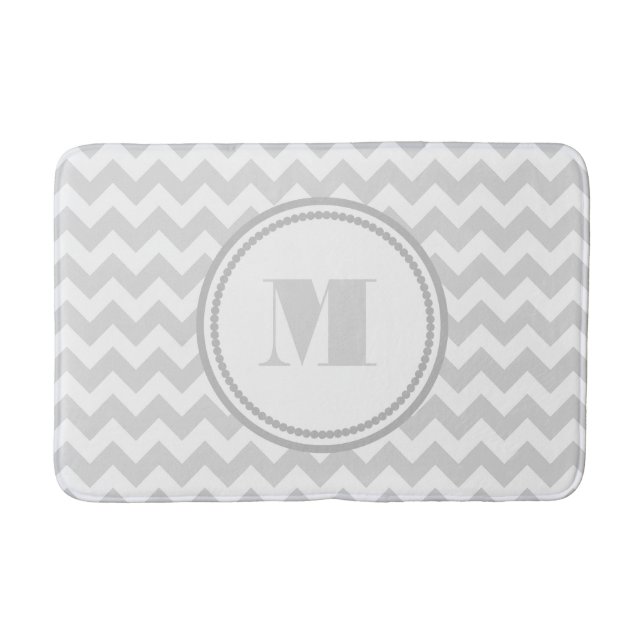 Monogrammed Grått White Stripe Chevron Mönster Badrumsmatta (Framsidan)
